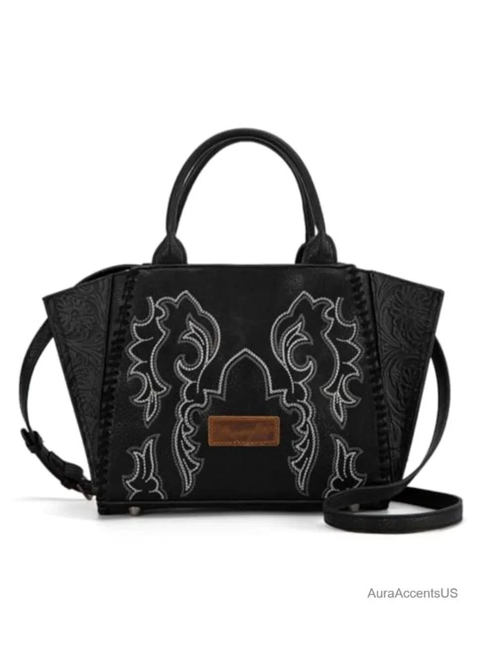 Faux Leather Western Embroidered Tote Bag with Crossbody Strap for Women